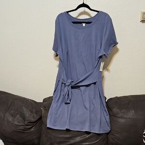 NWT Terra & Sky Midi Dress in Dusty Blue with Tie Waist